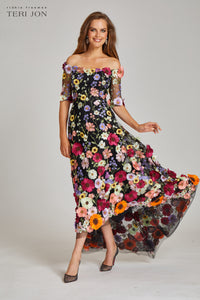 Off the Shoulder Floral Appliqued Lace High Low Dress